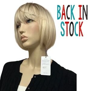 Light blonde Synthetic wig with bangs Bob Style dark roots by Haircube NIP NWT
